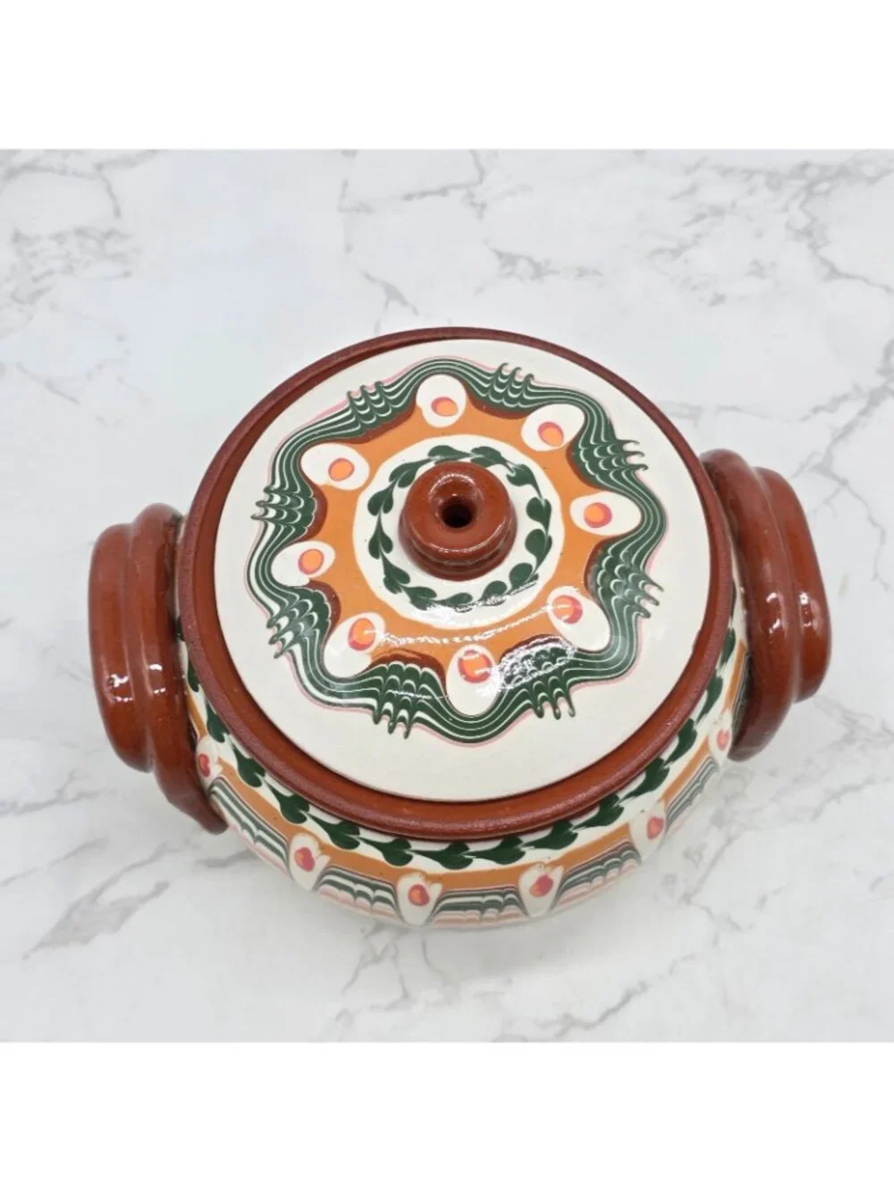 Bulgarian Gyuvetch Red Clay Pot Casserole Bulgar Handpainted Folk Art Cooker NEW